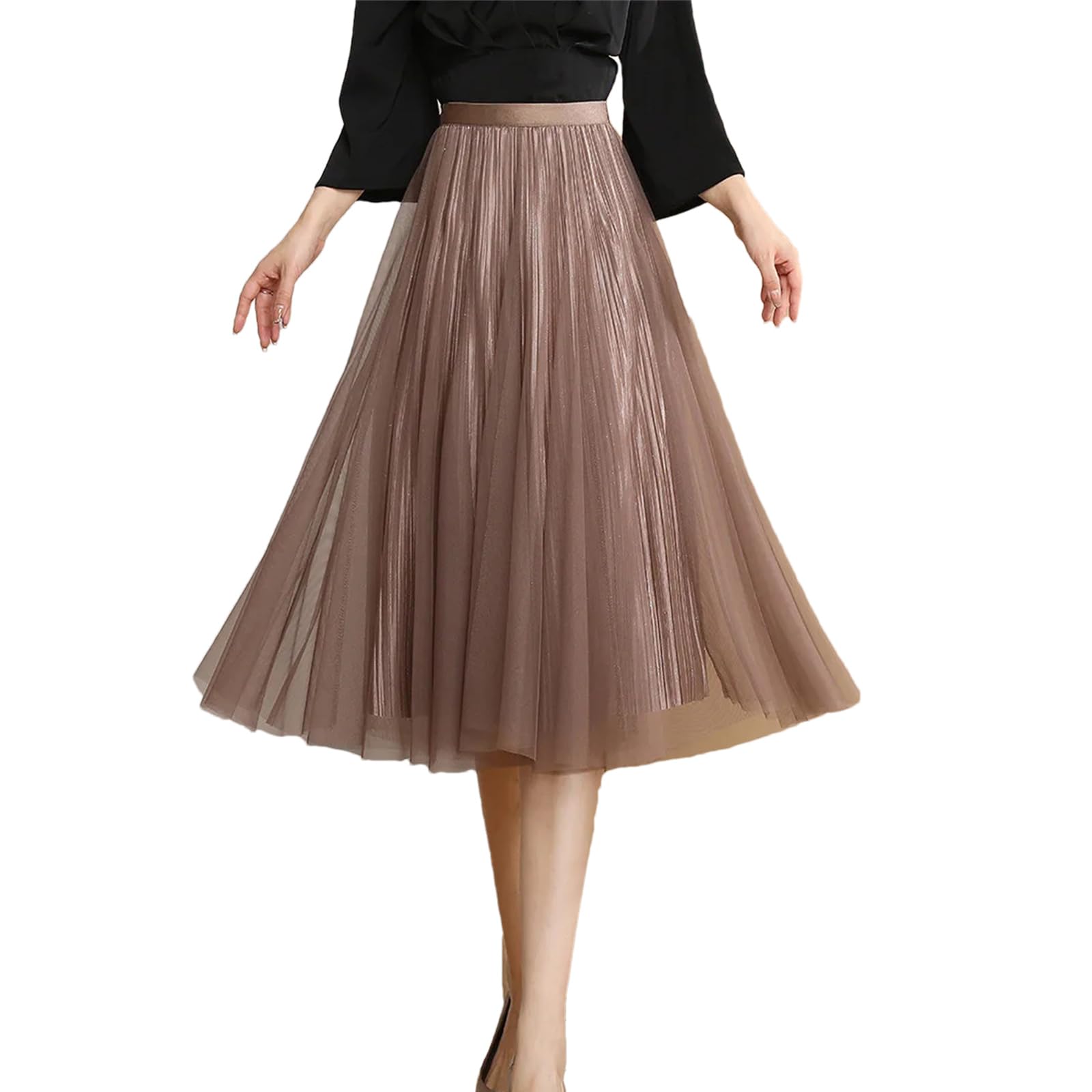 Womens Reversible Mesh Skirt Shiny Pleated Midi Design