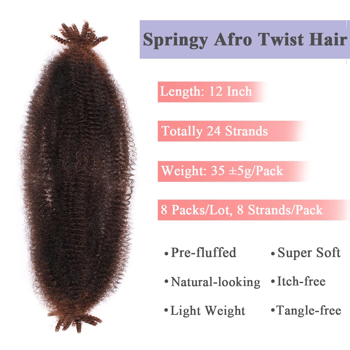 Leeven 12 Inch Springy Twist Hair for Afro Marley Locs 3 Packs Afro Kinky Curly Marley Braiding Hair Extensions Pre Separated Popping Spring Twist Crochet Hair for Distressed Locs /T27# - Image 3