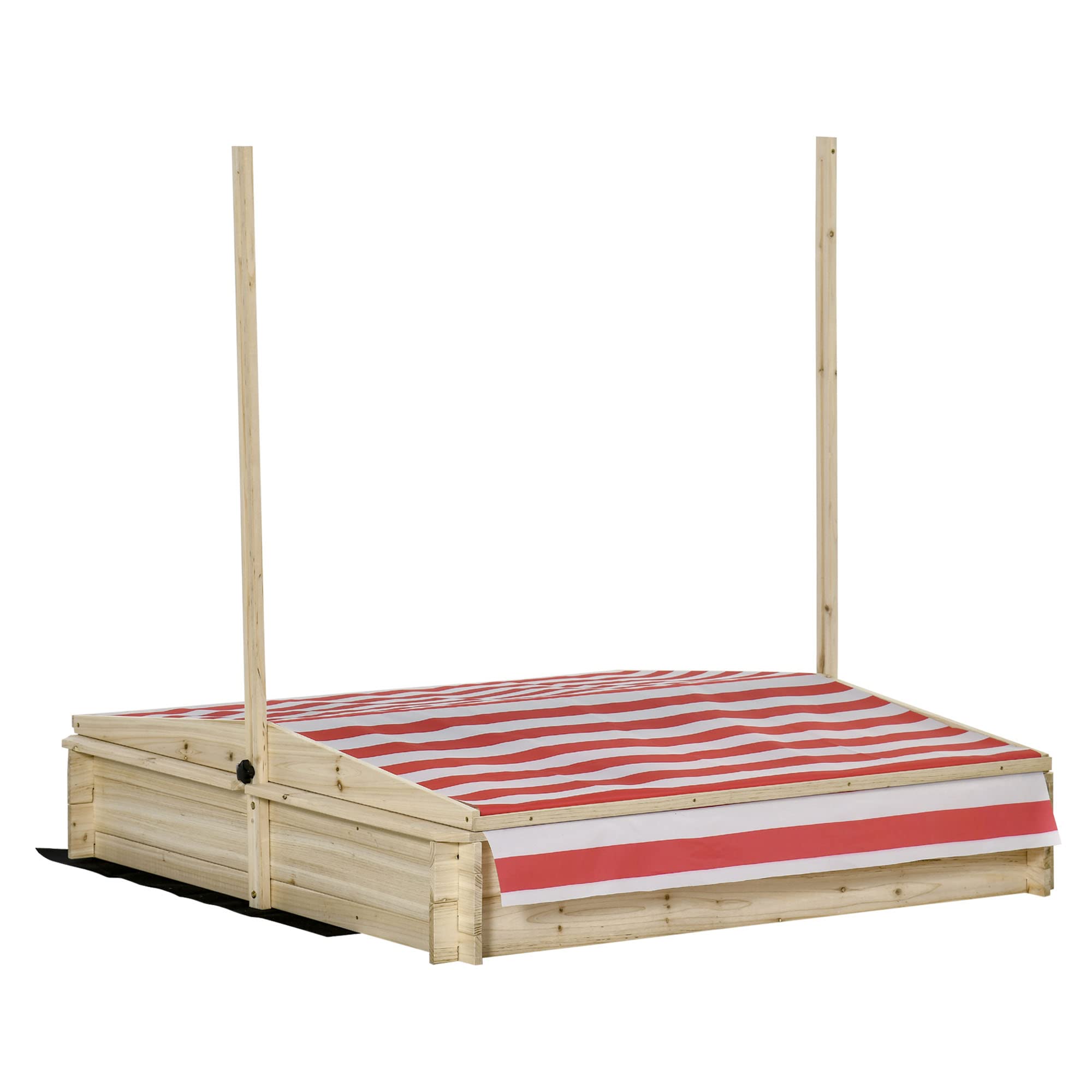 Outsunny Bac à Sable Bois carré dim. 1,18L x 1,18l x 1,18H m - Hauteur, Inclinaison Toit réglables, refermable - 2 bacs - Bois Sapin Autoclave