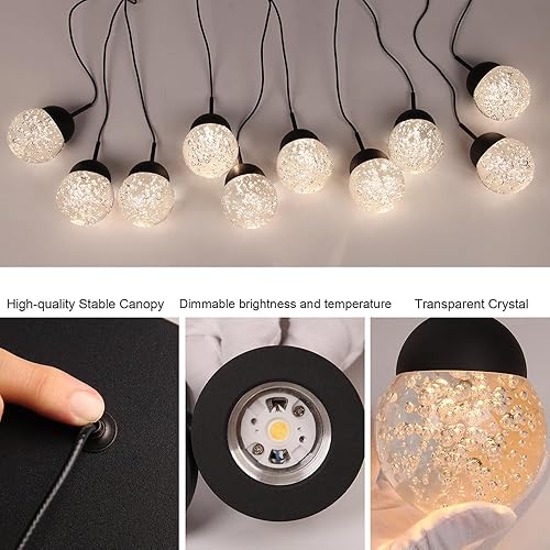 Miniatura 7 de Candelabro de escalera de 10 luces LED moderno colgante de cristal de burbujas de 9.3 pies, color negro, regulable, 3000K-6000K, candelabros de