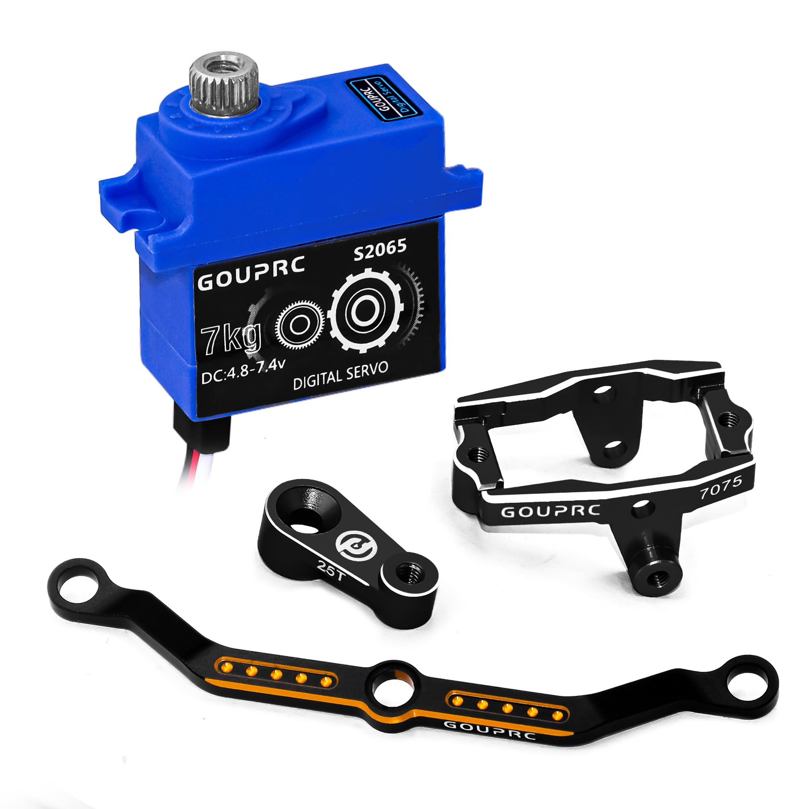 GOUPRC RC Micro Servo digitale in metallo con staffa di montaggio servo e braccio e collegamento dello sterzo, set per 1/18 TRX4M Servo RC Car Upgrade Parts (nero e collegamento dello sterzo)