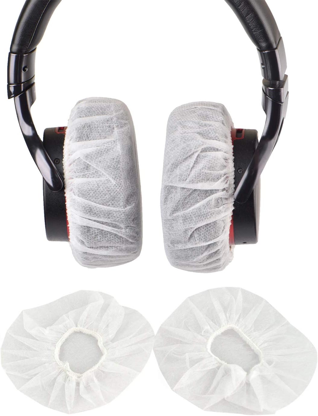 100Pcs White Non-Woven Sanitary Headphone Ear Cover, Disposable Super Stretch Covers Washable, for Most On Ear Headphones with 6~8.5cm Earpads (M - 9cm)