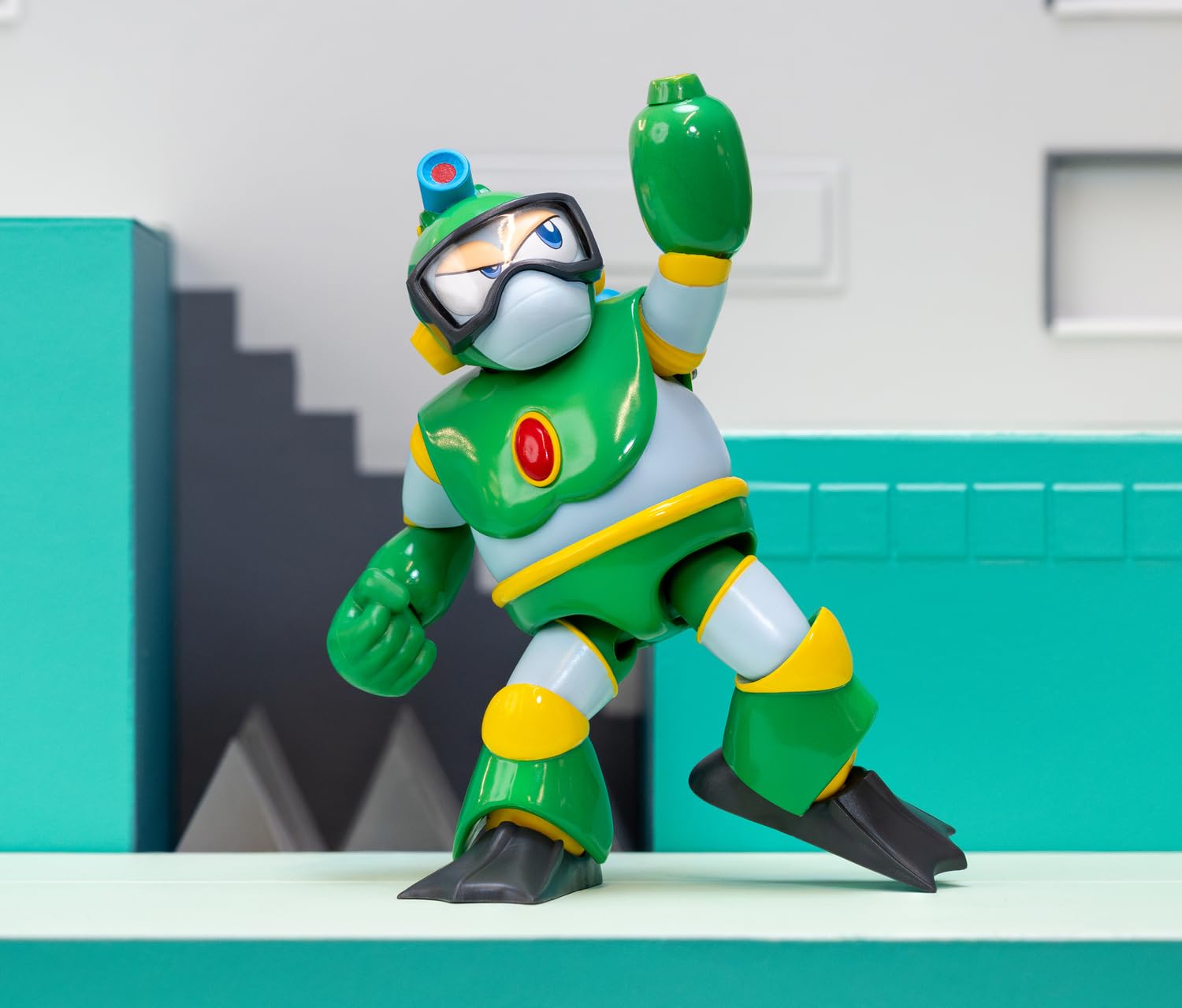 Jada Toys Mega Man - Figura de Bubble Man (11,5 cm) – Figura de acción y colección móvil de la serie de videojuegos Megaman, con cabeza, manos y accesorios alternativos, para fans y coleccionistas a