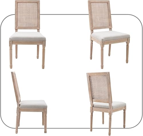 Miniatura 9 de CIMOTA Juego de 2 sillas de comedor estilo granja, sillas de comedor de ratán francés con respaldo rectangularsillas laterales vintage tapizadas de