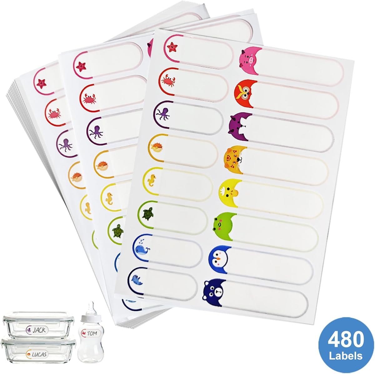 480 Pcs Waterproof Name Labels for Kids - Self-Laminating Washable Bottle Labels, Write-On Waterproof Label Stickers for School Supplies, Water Bottles & Storage Bins, Daycare Essentials