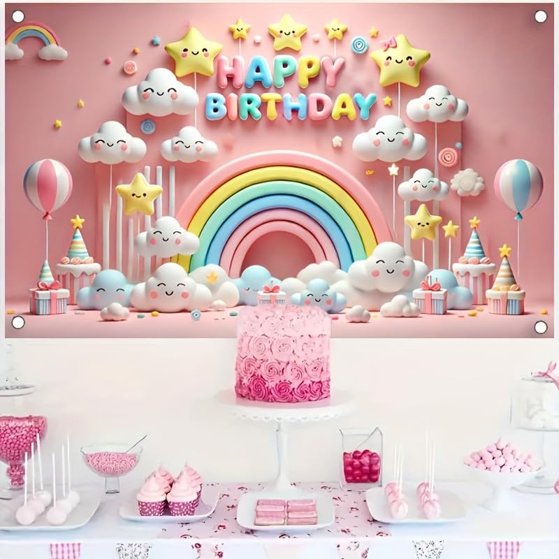 Image of BlissYard Rainbow Star Happy Birthday Banner 71x43 Inch