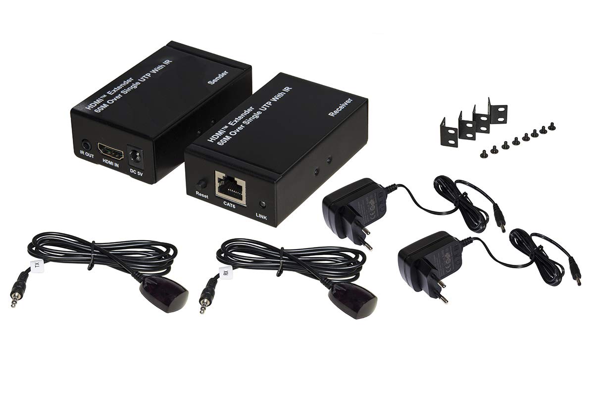 LINK LKEXT161 Extensor Hdmi Mediante Cable de Red Cat 6 hasta 60 Metros 1080P con Mando infrarrojo, Negro