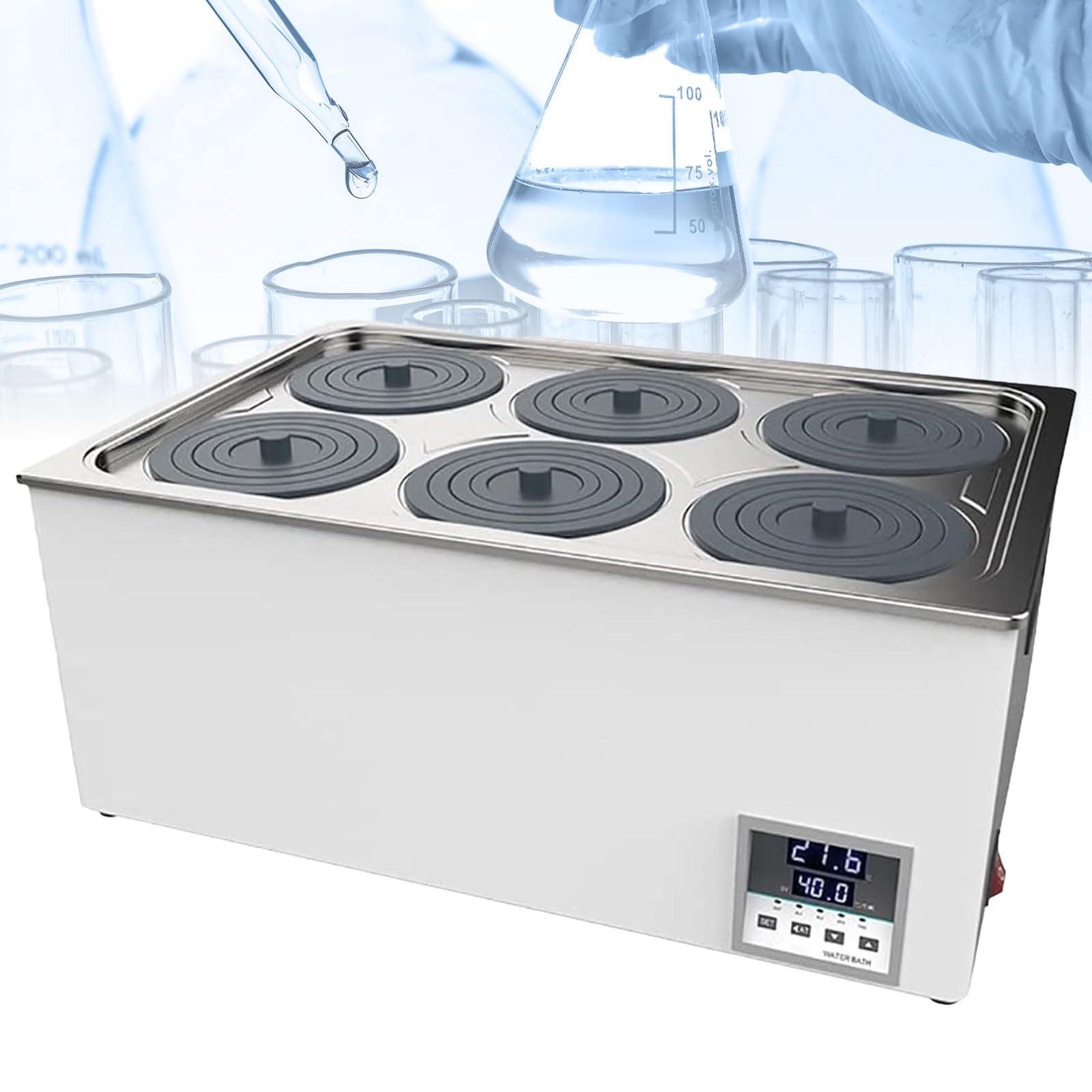 Baño María Termostático, Calentador Eléctrico De 300W - 1500W, 99.9 ℃, Alta Precisión, Aberturas Seleccionables, Fácil De Limpiar, Baño De Agua De Acero Inoxidable