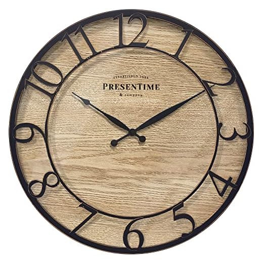 Presentime & Co 21" Farmhouse Series Wall Clock, Cottage Style, Vintage Design, Oil Rubbed Antique Bronze Finish. Wall Décor for Living Room, Dining Room, and Entryway.