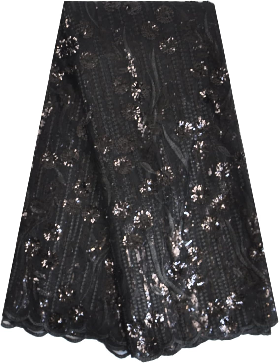 SanVera17 African Fabric 3D Sequins Net Fabrics Nigerian Embroidered Lace Fabric for Party Dress (Black) 5 Yards 320304