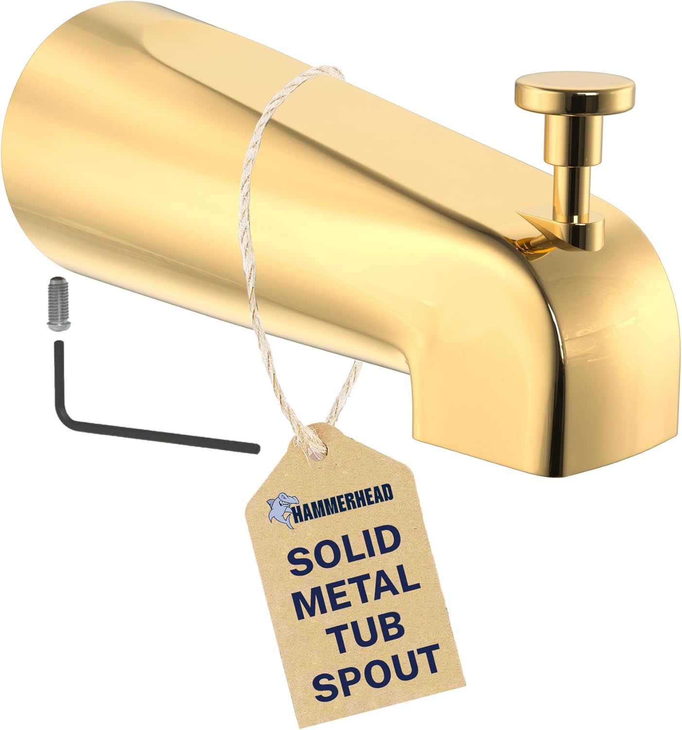 HammerHead Showers Solid Metal Tub Spout with Diverter, Slip On Bath Tub Spout for ½” Copper Pipe, Easy Install Bathtub Faucet, Brushed Gold