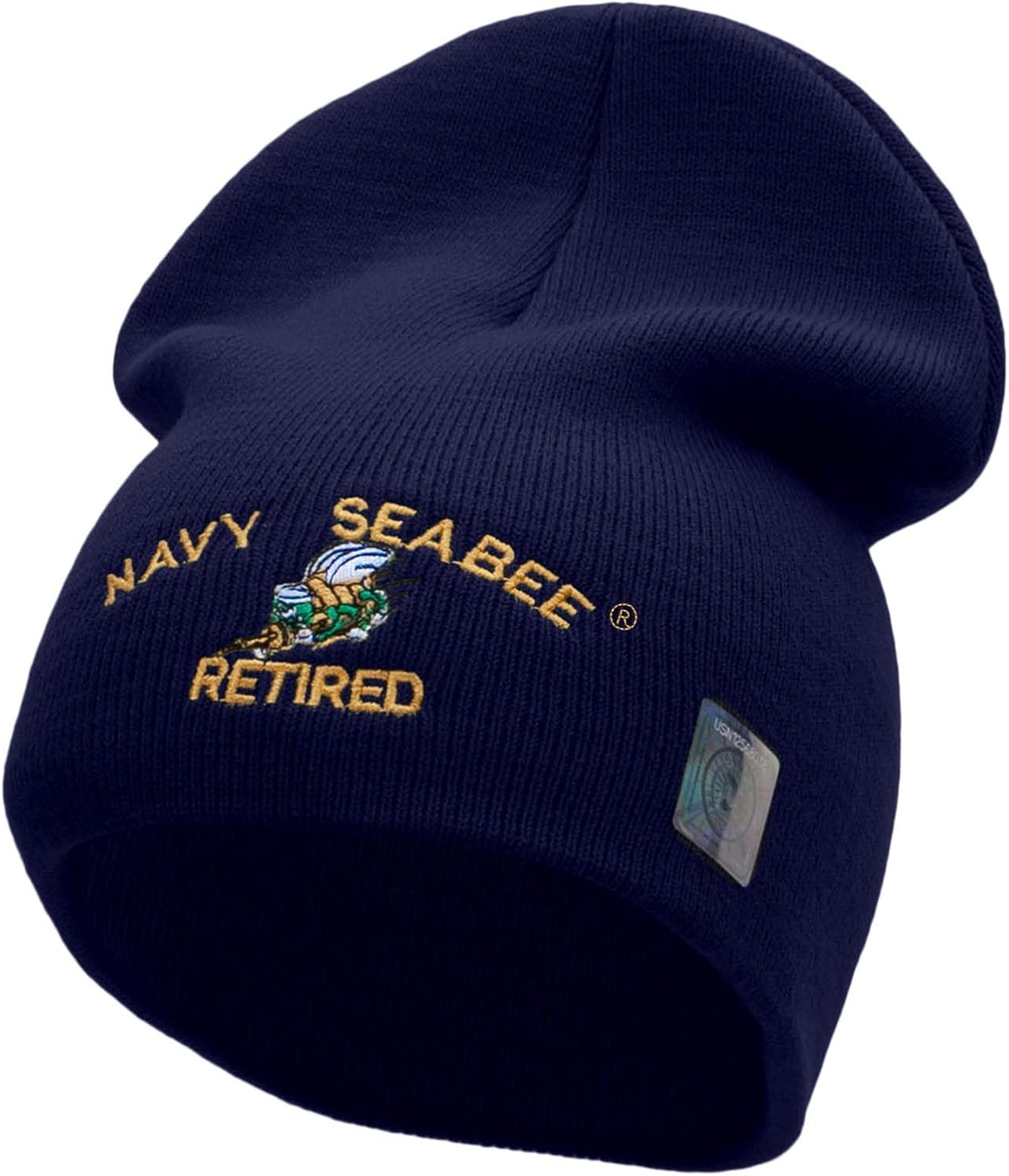 Navy Seabee Retired Embroidered Short Beanie Made in USA