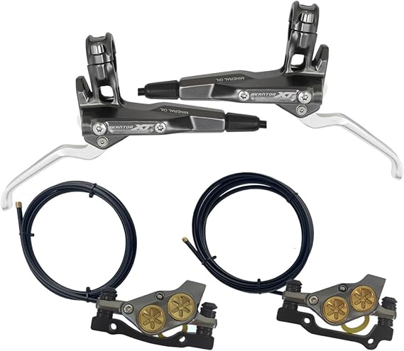 Hydraulic Disc Brak Set Right Front 900mm Left Rear 1550mm 4-Pistons Hydraulic Disc Brak Aluminum Caliper & Brak Lever Fits 160mm Rotors For Bike/Mountain Bike