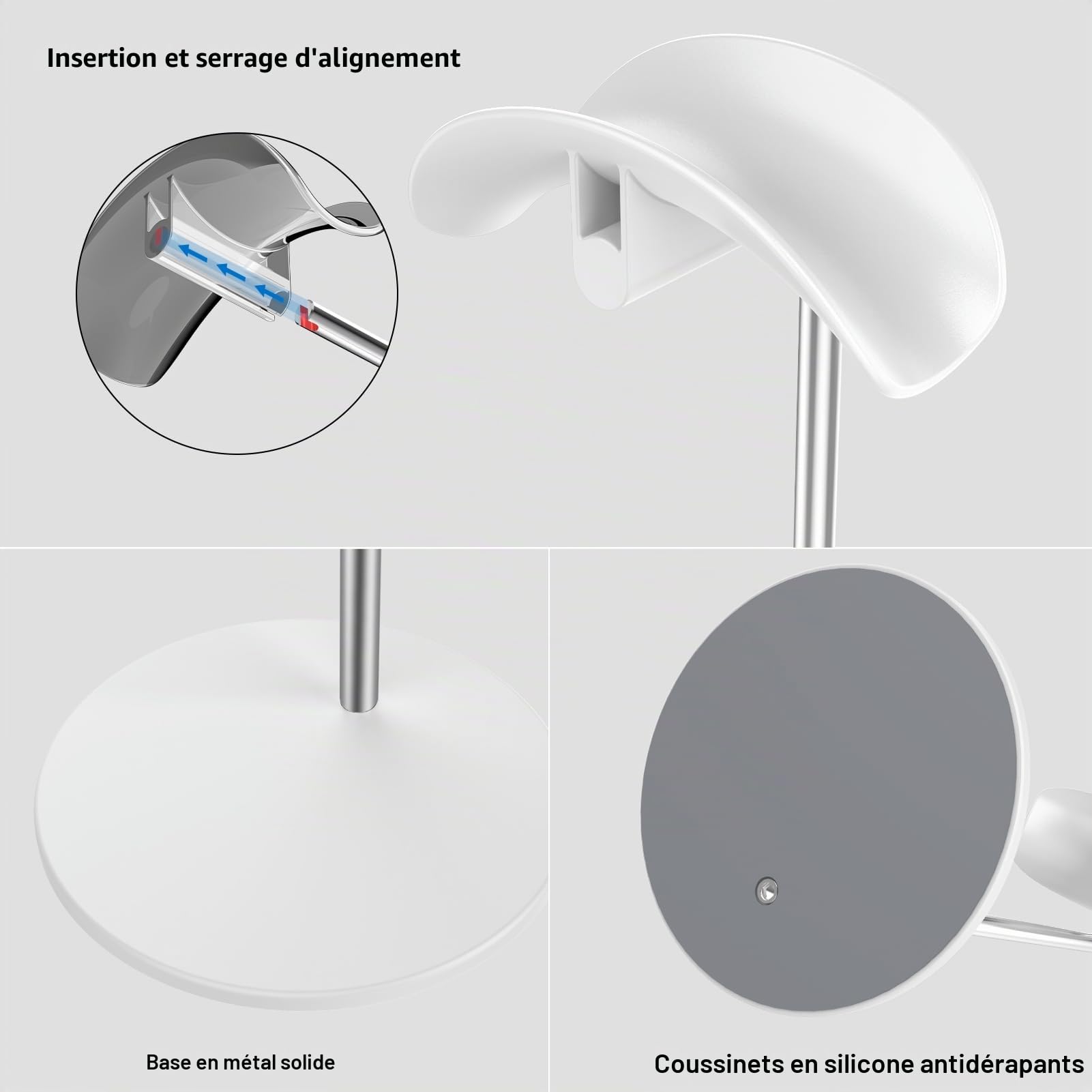 Support pour Casque, Porte pour Headset de Bureau avec Base en Aluminium, Compatible avec AirPods Max, Beats, Bose, B&O, Sony, Sennheiser, Gaming (Blanc)
