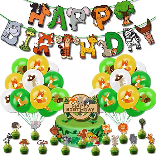 Décorations de fête sur le thème de la jungle, ensemble de 43 pièces de fête d'anniversaire pour garçons et filles, 16 inserts d'animaux, fête prénatale (couleur carte) Cover