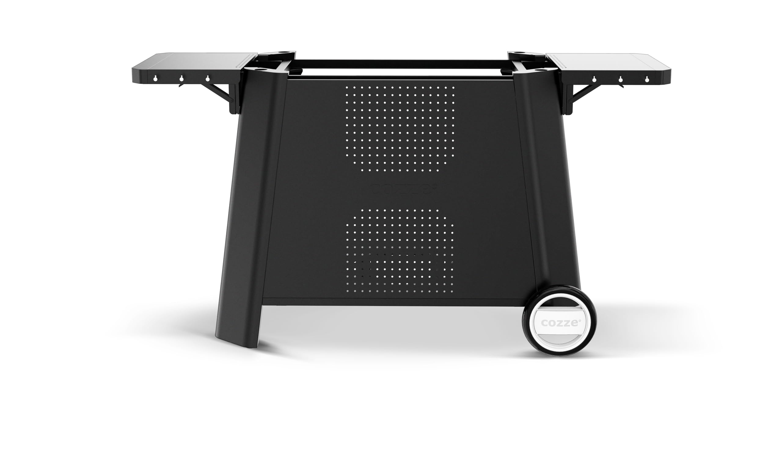 cozze Table Extérieure Polyvalente Idéale pour Plancha 800, 1460x700x745 mm, avec Tables Latérales Pliables et Crochets, Noire et Résistante, Noir