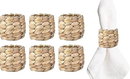 6 servilleteros de cuerda trenzada natural, servilleteros de ratán hechos a mano, servilleteros tejidos para decoración de mesa para bodas, banquetes, Acción de Gracias, Navidad
