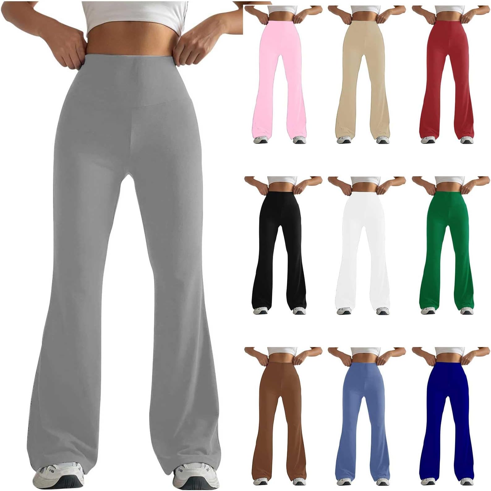 yaoeyeWomens Stretch High Waist Leggings Regular Fitted Solid Flared Pants Active Workout Yoga Pants Seamless