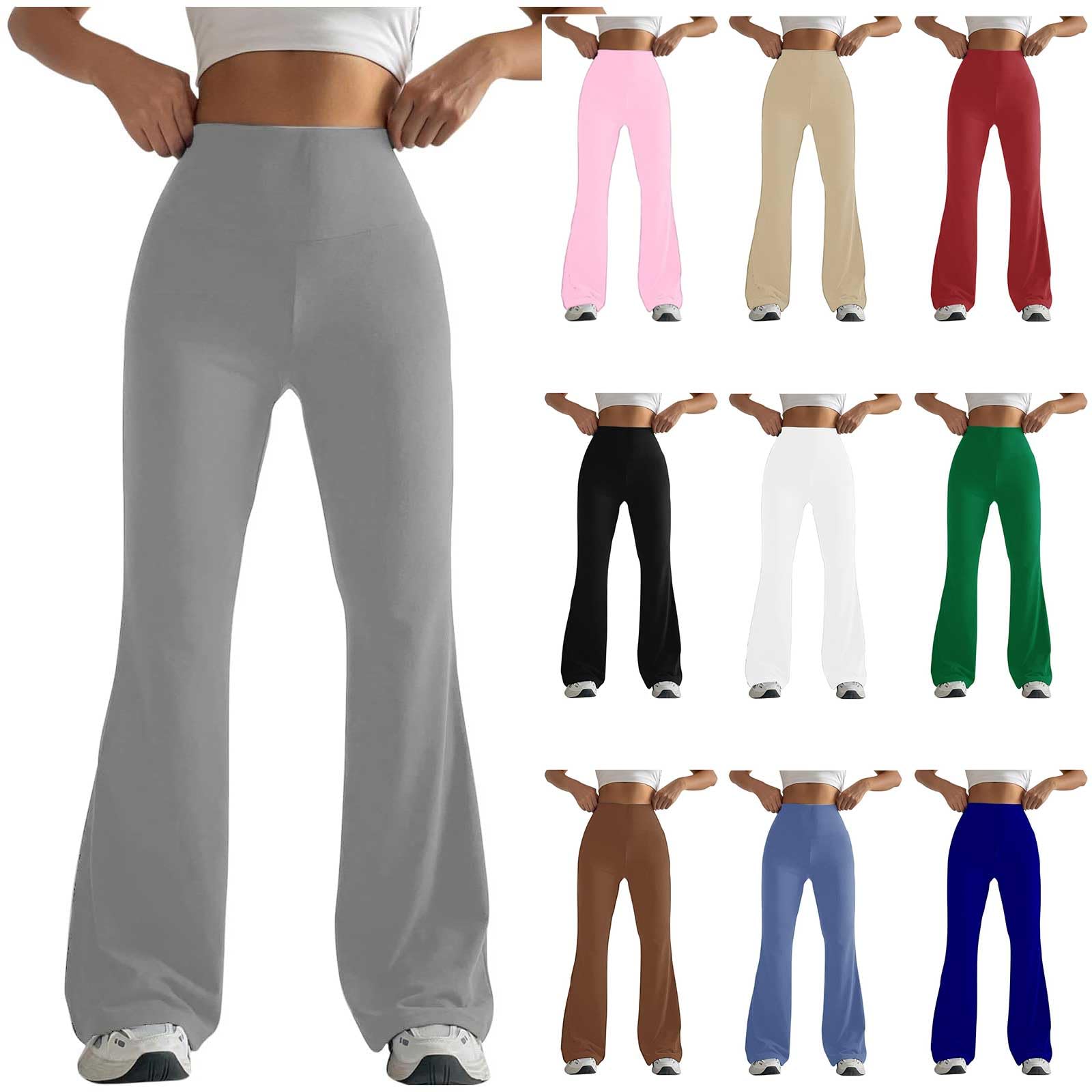 yaoeyeWomens Stretch High Waist Leggings Regular Fitted Solid Flared Pants Active Workout Yoga Pants Seamless