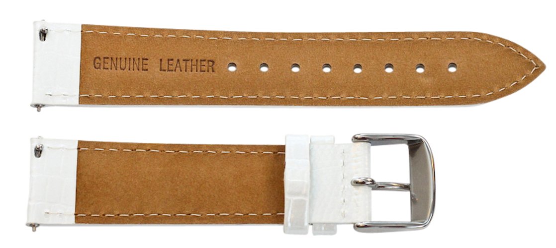 Clockwork Synergy - 2 Piece Ss Leather Lizard Grain Interchangeable Replacement Watch Band Strap 26mm - White - Men Women