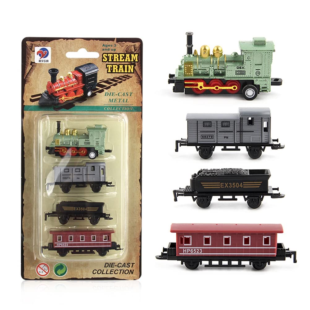 4Pcs Mini Steam Train Model Toys,Simulation Retro Steam Train Toy Kit,Pull Back Simulation Steam Train Model Toys for Boys and Girls Gift