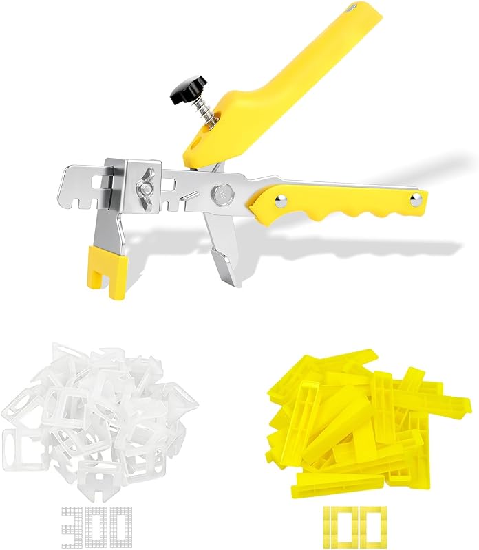 Tile Leveling Kit, Plier, 300 Clips & 100 Wedges, 1/8" Spacers | Reusable Tile Leveling Clips for Floor & Wall Installation, Lippage Control Tools for Ceramic Tile