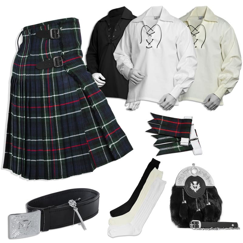 BELGLY Scottish Kilt for Men - 08 Pcs Kilt Accessories for Men, Scottish Outfit, Mackenzie 46''