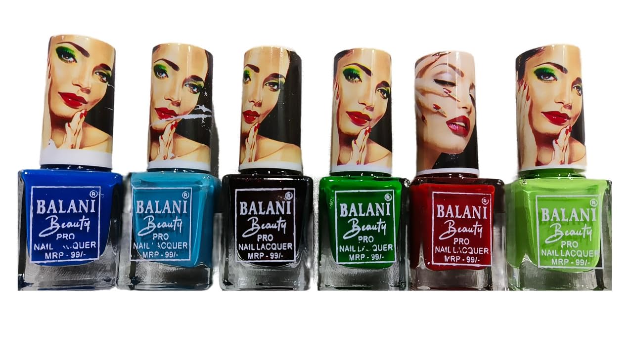 Balani Beauty Long Lasting Summer Collection Nail Paint,10 ml (Royal Blue | Sky Blue | Bottel Green | Neon Green | Indi Red | Maroon) - (Gift Pack of 6)