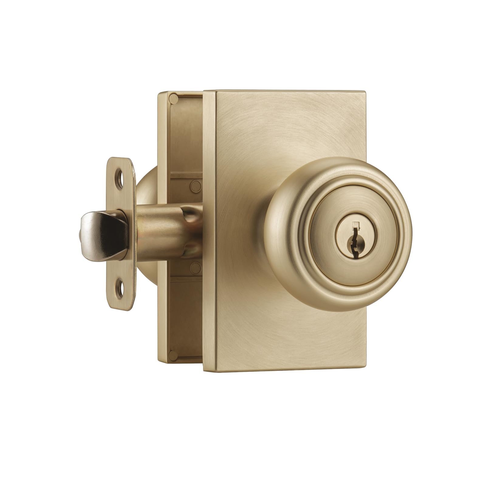 Ncsen Brushed Gold Door Knob With Turn Lock For Privacy & Entry, Exterior & Interior Door Knobs With Keys, Coastal Knob With Heavy Duty Rectangle Plate
