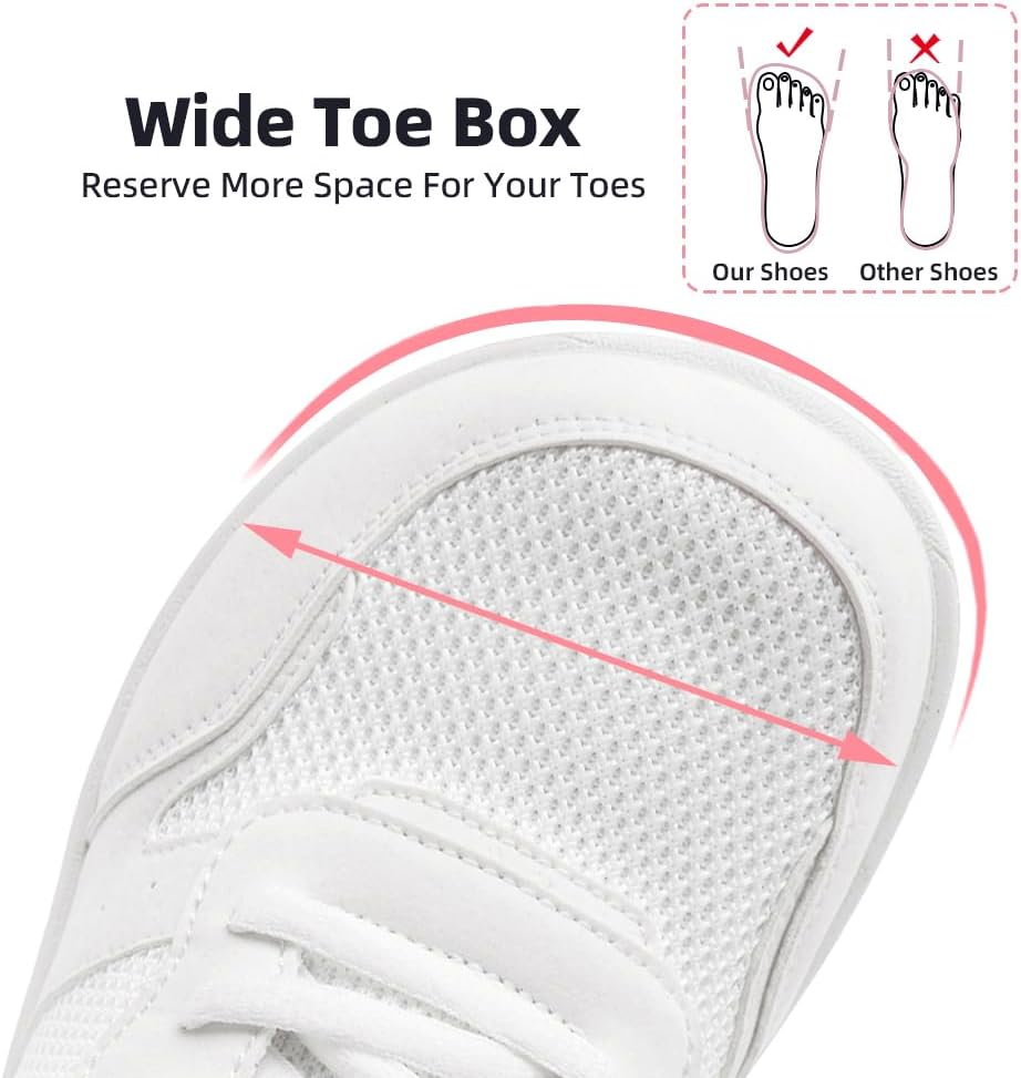 FUJEAK Barefoot Shoes Women Sneakers Womens Walking Shoes Wide Toe Box Shoes Women Minimalist Zero Drop Breathable Fashion Sneakers Width Casual Trail Runner White US Size 8 - Image 3