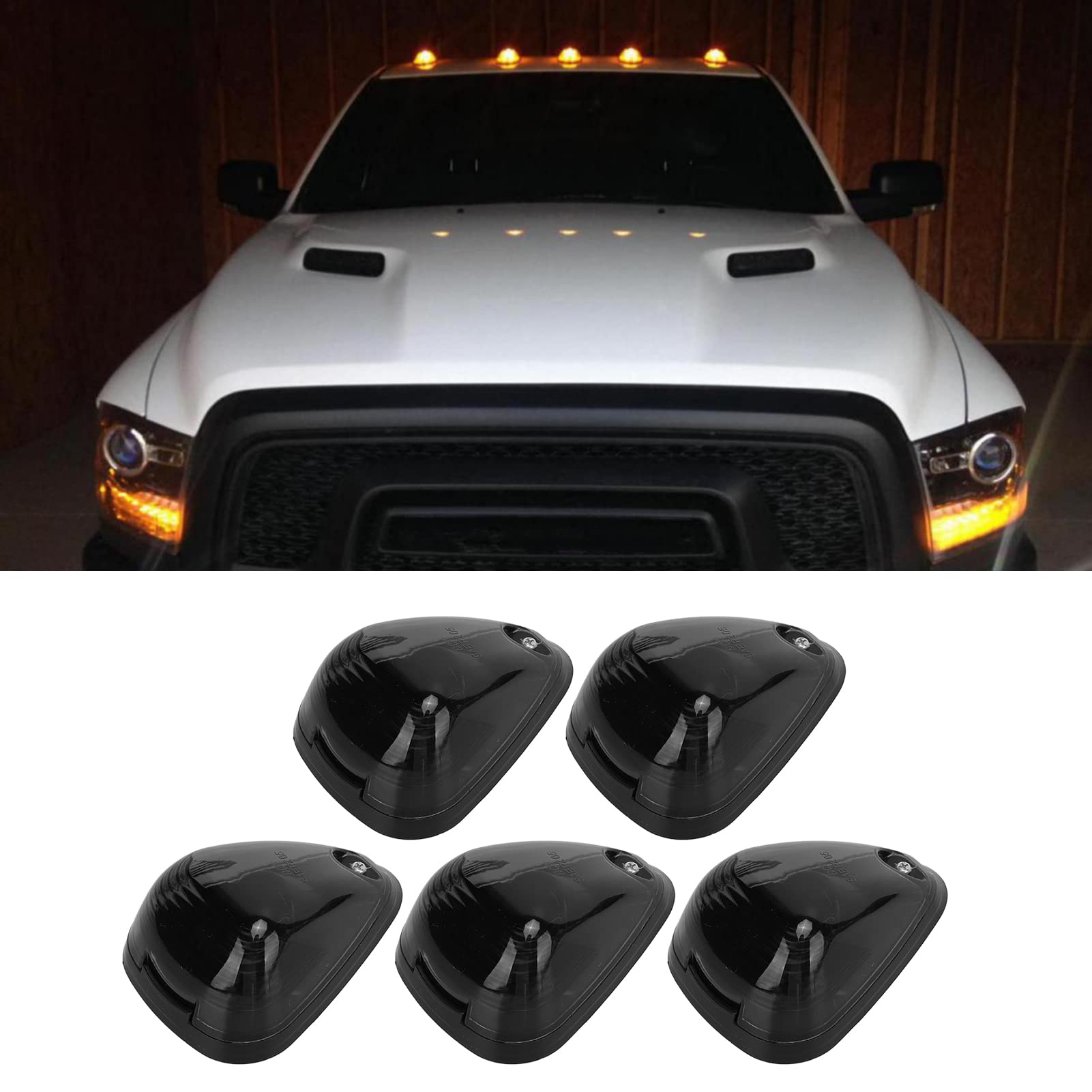 Qiilu Luci sul Tetto della Cabina 5 Set Luci Tetto per Camion LED Luci di Ingombro sul Tetto della Cabina a LED Luci di Posizione per Auto Luce Superiore con Lente fumé e Luce Ambra per Camion e