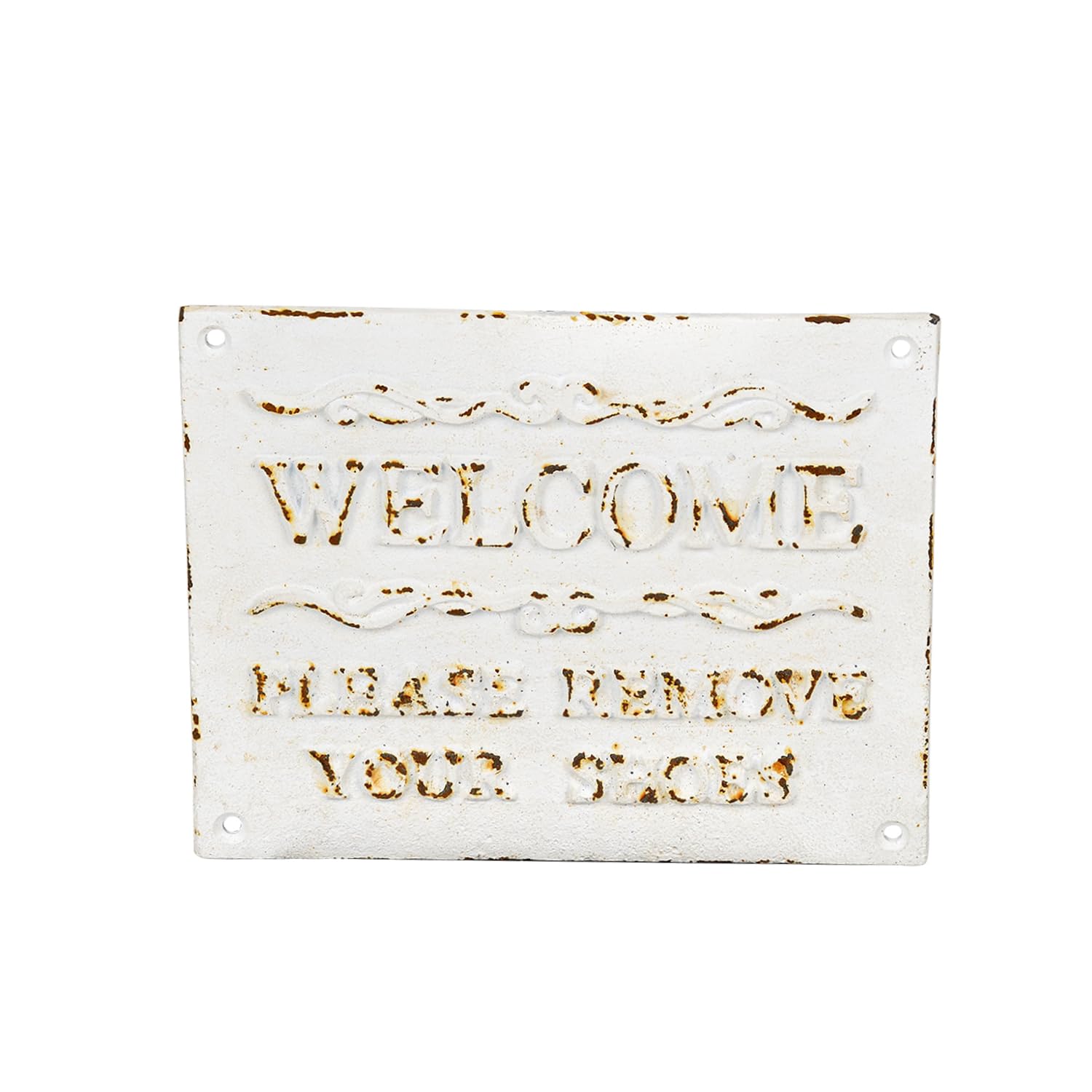 Sungmor Rustful Crafts Cast Iron WELCOME sign with PLEASE REMOVE YOUR SHOES Reminds, Front Door Marker for Guiding Guests' Take Off Shoes, Vintage Hanging Welcome Signs Indoor Outdoor Home Decor