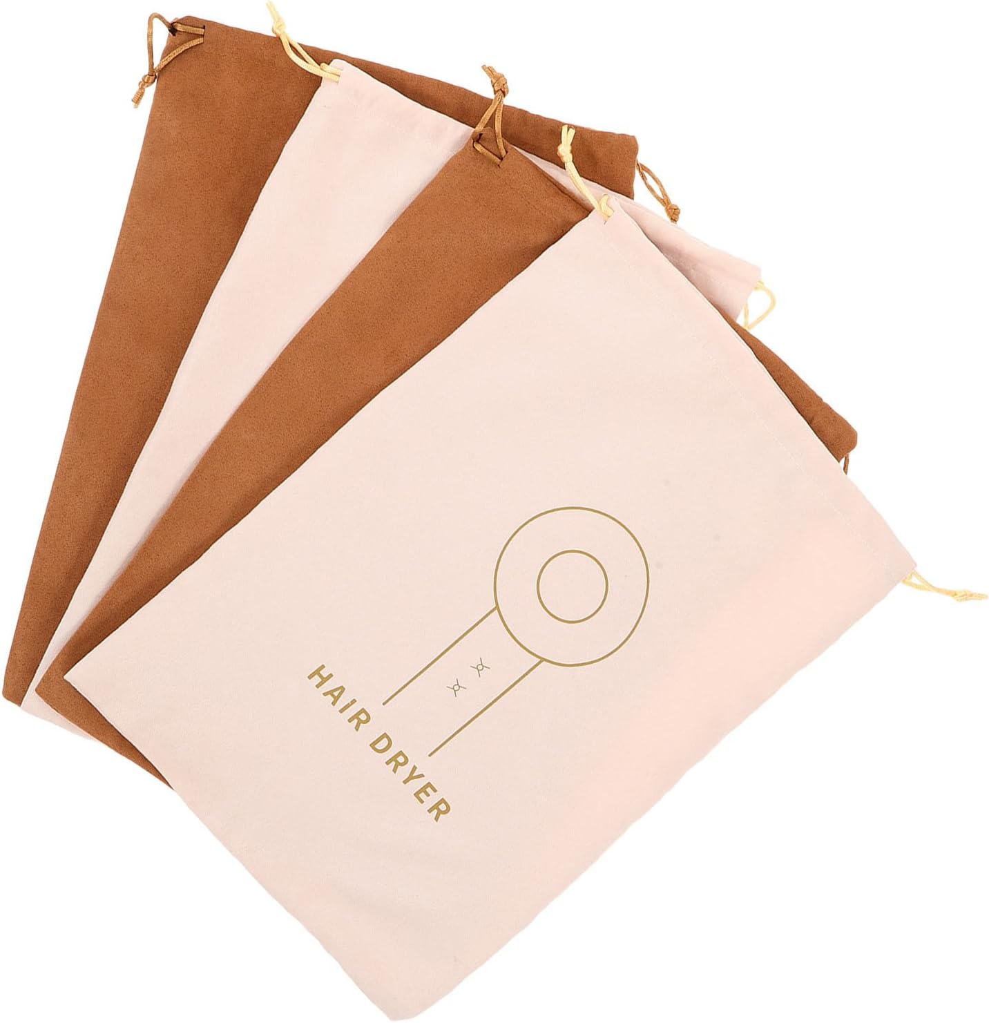 4pcs Suede Blow Dryer Storage Bag 33x23cm Dust Cover Pouch | Reusable Drawstring Closure, Beige Finish, Protects from Scratches, Dust and Moisture, Home Salon Travel Use