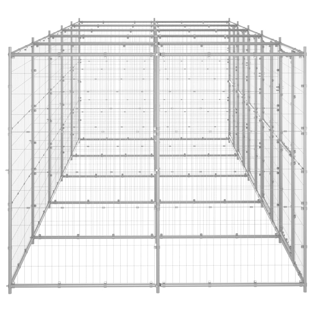 Verzinkter Stahl Hundezwinger 12,1 m², Außengehege mit Maschengitter, verschließbarer Klapptür, 550 x 220 x 180 cm, für Garten und Hof