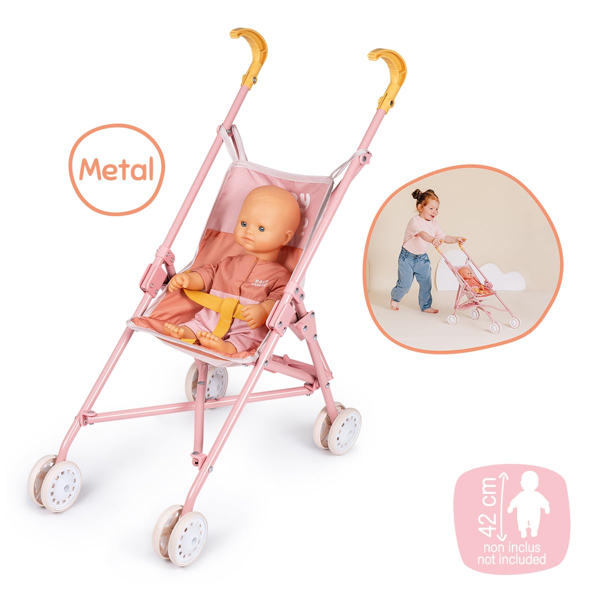 Smoby - Baby Nurse - Cochecito Paraguas - Para Muñecas de Hasta 42 Cms - Práctico y Ligero - Fácil Plegado - A partir de 2 Años