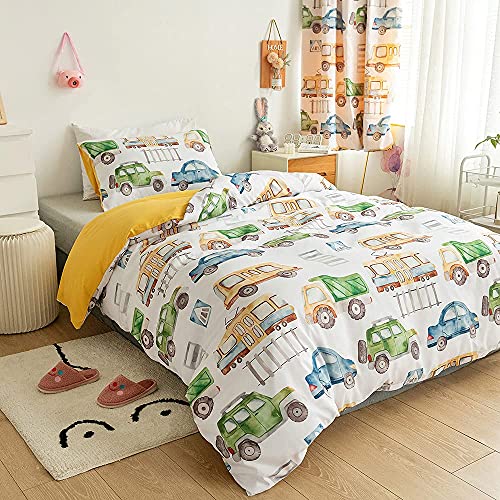 pour Enfants Bus de Dessin animé et Camion et Linge de lit Doux pour Chambre d'enfant Housse de Couette