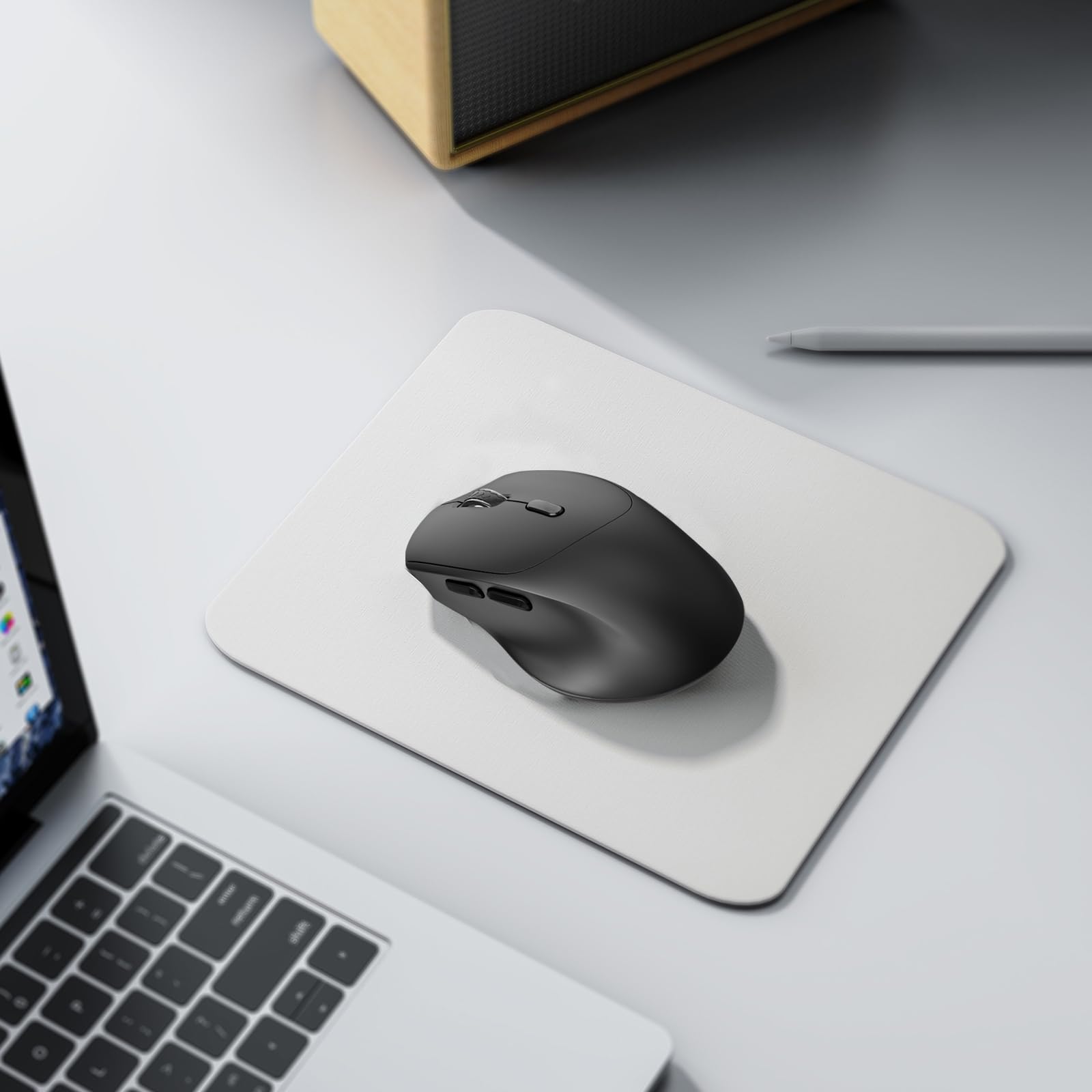 Ratón inalámbrico ergonómico, botones laterales, 2400 DPI, ratón inalámbrico silencioso y antideslizante, 2,4 GHz con receptor USB, 6 botones, apto para laptop, PC, Chromebook y Windows, color negro