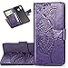 Produktbild COTDINFOR Etui für Samsung Galaxy A30 Hülle PU Leder Cover Schutzhülle Magnet Tasche Flip Handytasche im Bookstyle Kartenfächer Lederhülle für Samsung Galaxy A20 / A30 Flower Butterfly Dark Purple SD