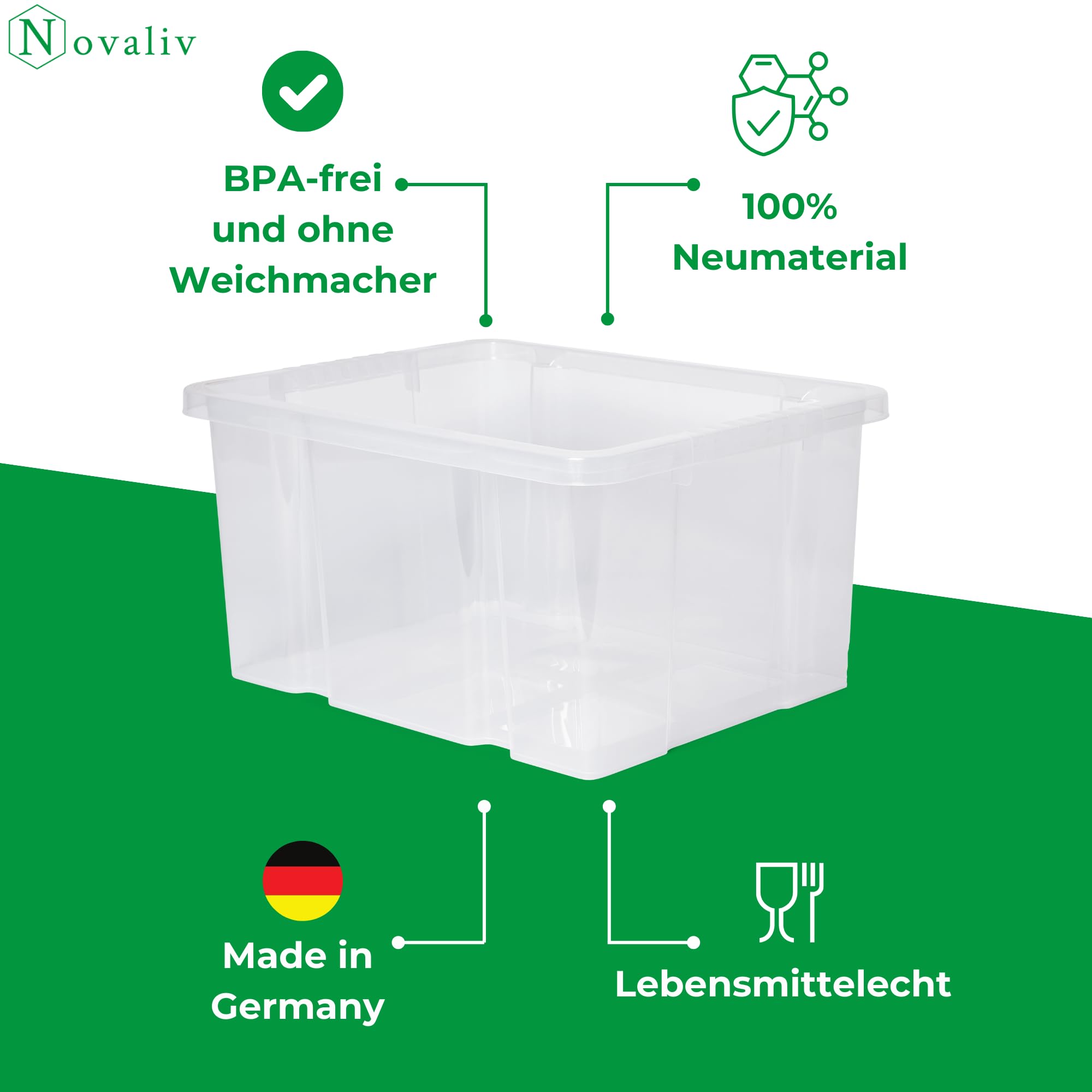Novaliv 10x Aufbewahrungsboxen ohne Deckel 27L transparente Nestbar Drehstapelbox Euroboxen Kunststoffboxen BPA-frei 44,5x35,5x23 cm für Kistenregal