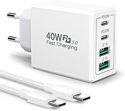 Aioneus USB C Charger 40W 4 Port iPhone Charger Fast Multiple USB C Socket with 2M Cable USBC AC Adapter Type C for iPhone 17 16 15 14 Pro Max X XS XR 8 7 SE, iPad, Samsung Galaxy S25 S24