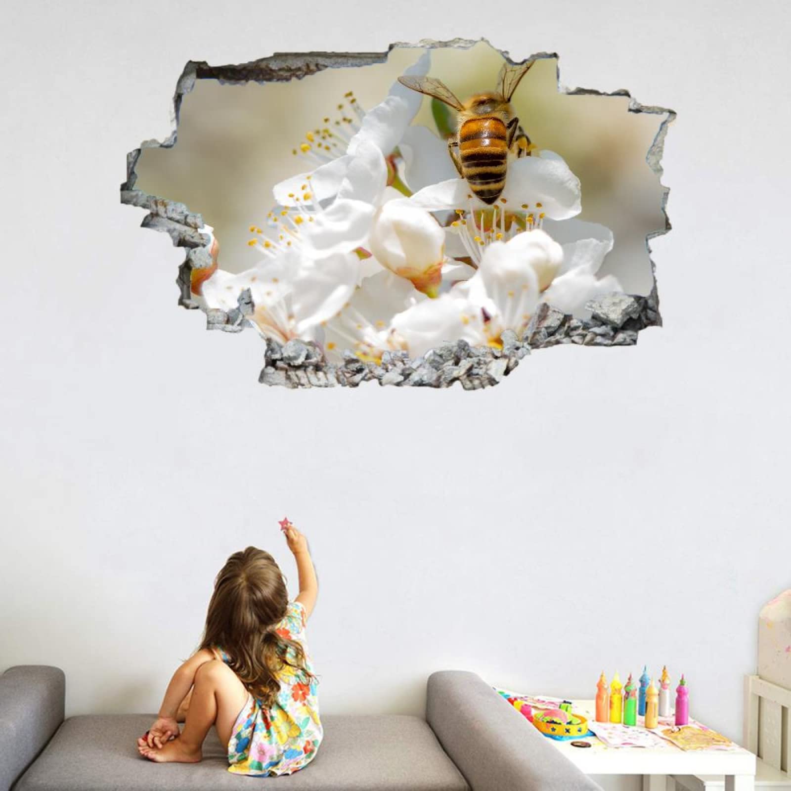 Decorazione Da Parete 3D, Fiori Stanza Delle Autoadesivo Della Parete Smontabile Api Decalcomanie Per Camera Da Letto Per Bambini Nursery Decorazioni Per Matrimoni Regalo 80x120cm