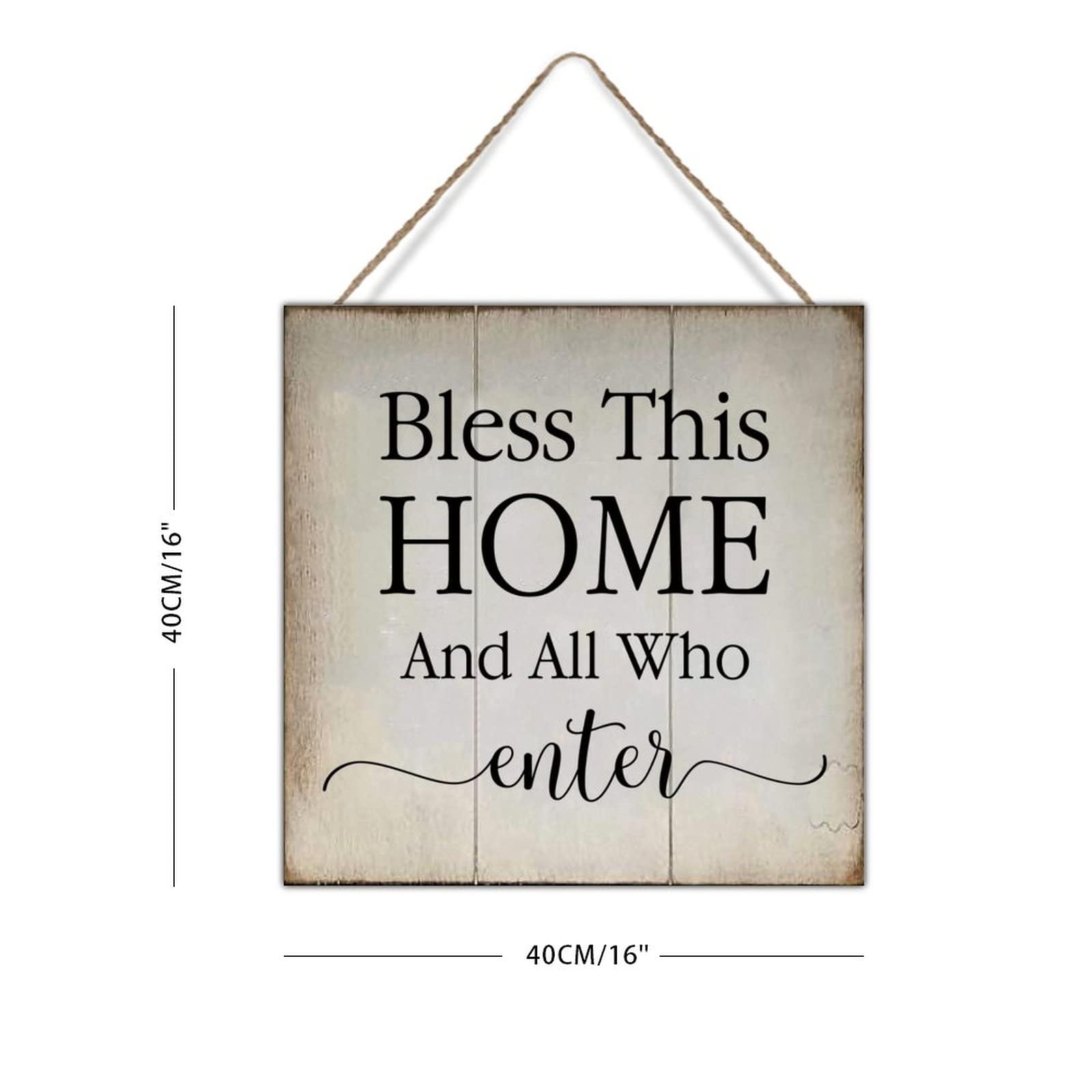 Targa A Forma Di Cuore In Legno MDF – Scritta 'May God Bless This Home And All Who Enter', Rustica Con Foglie Di Eucalipto, 10x9 Cm, Con Spago Per Appendere