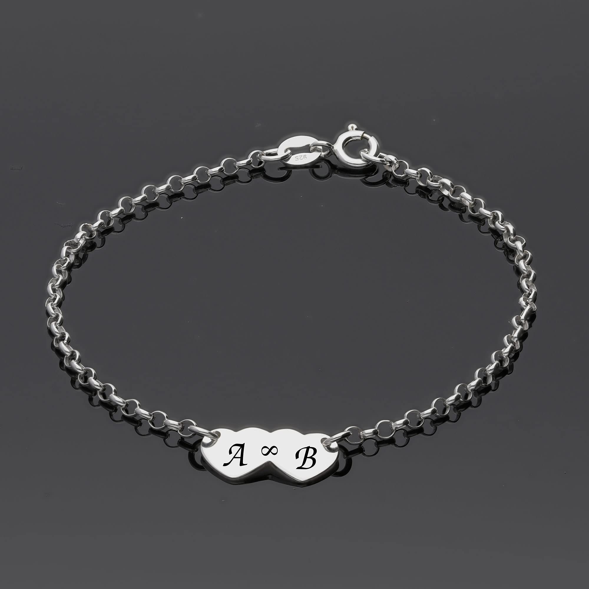 Damen Herz Armband Identarmband mit Gravur für Frauen 925 Silber Wunschgravur von Initialen oder Buchstaben auf der Vorderseite. Länge 19cm