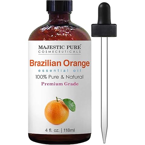 Majestic Pure Essential Oil with Glass Dropper - 100% Pure and Natural - Essential Oils for Diffuser, Aromatherapy, Soap and Candle Making, Brazillian Orange Essential Oil, Orange Oil, 4 Fl Oz