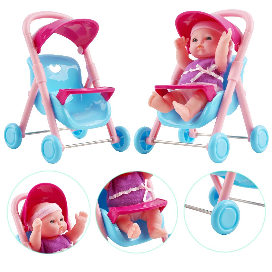 deAO Set of 8 Mini 5" Baby Dolls with Accessories Including Stroller, Bathtub, Crib, High Chair, Walker and Much More! - Image 3