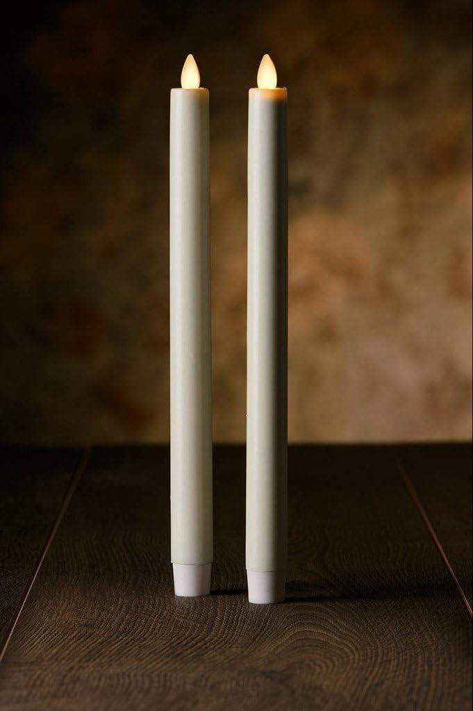 Veraflame 10"H Wax LED Candles Moving Flame Window Taper, Set of 2, Ivory