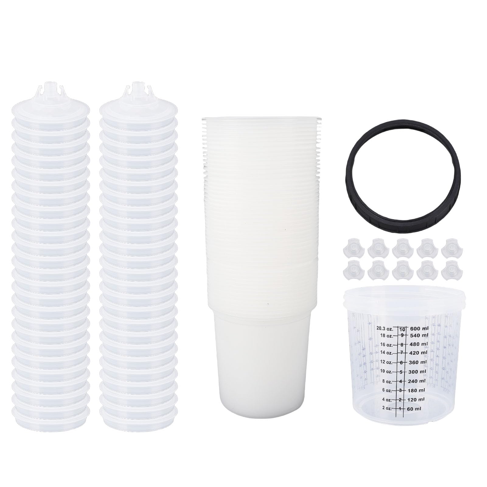 Goshyda Confezione da 50 Rivestimenti e Coperchi per Tazze di Vernice USA e Getta Professionali da 20,3 Once 600 Ml con Filtro da 190 Micron, Set di Rivestimenti per Tazze per Pistola a Spruzzo di