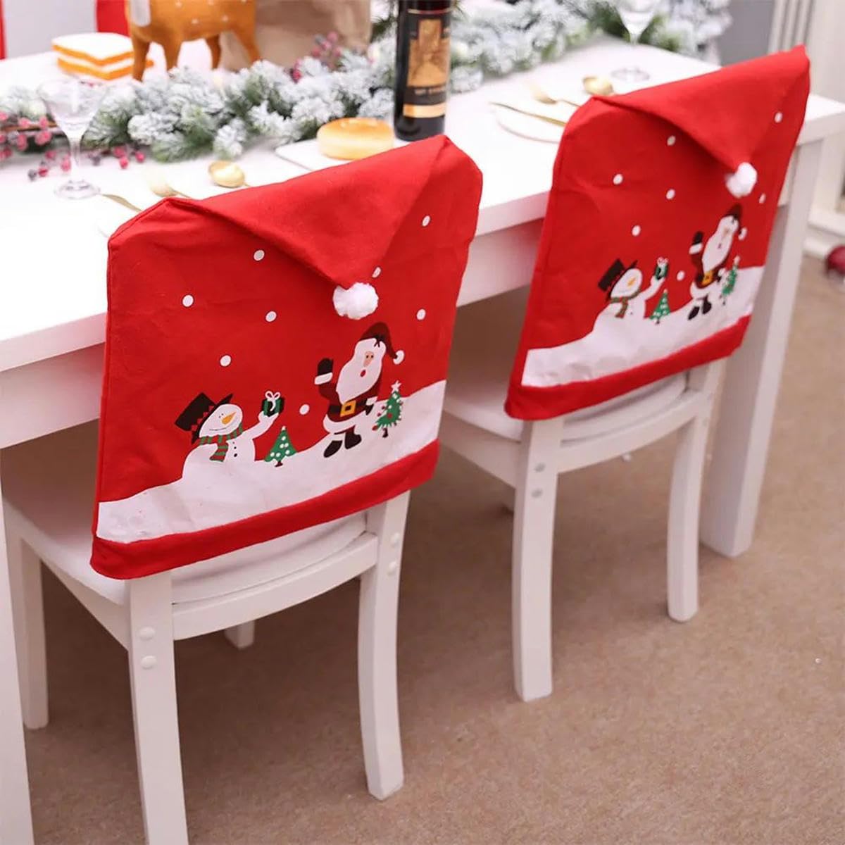 Funda para Silla navideña Funda para Silla no Tejida roja Decoración de Mesa navideña Funda para Silla de Comedor Suministros para Fiesta de Navidad-8PCS