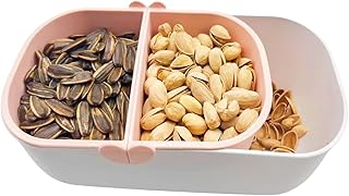 Pistachio Bowl with Shell Storage,Candy Dish, Snack Container for Pistachios in Shell,Contains Two Compartments to Store Different Snacks (White+Pink)