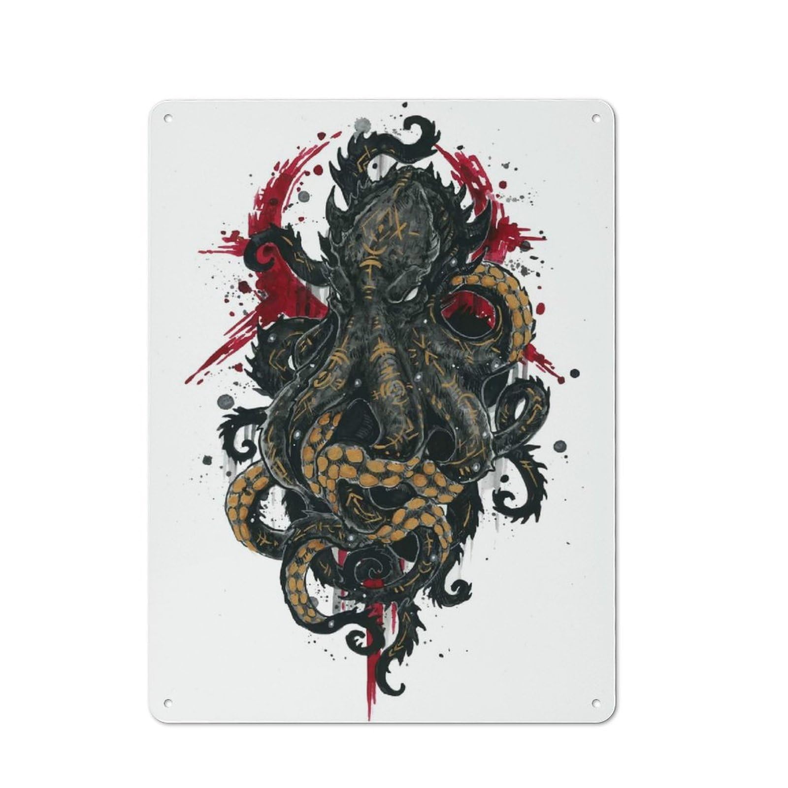 Vintage Tin Wall Sign 40x30cm Featuring Kraken, Room Wall Plaque for Flat, Dorm Room, Lounge Or Cafe